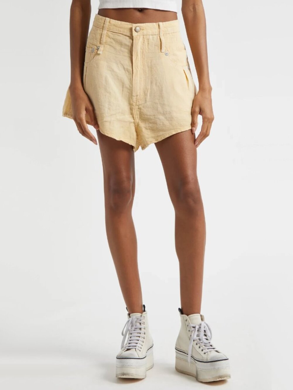 R13 "Double Loop Venti" Short in "Maize linen chambray", size 25 (Fits 26)